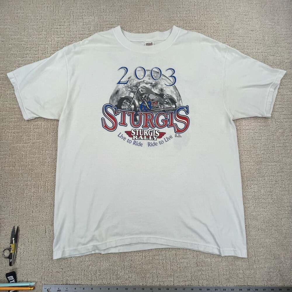Vintage 2003 Sturgis 63rd Annual Motorcycle Rally Tee White XL Anvil 50/50